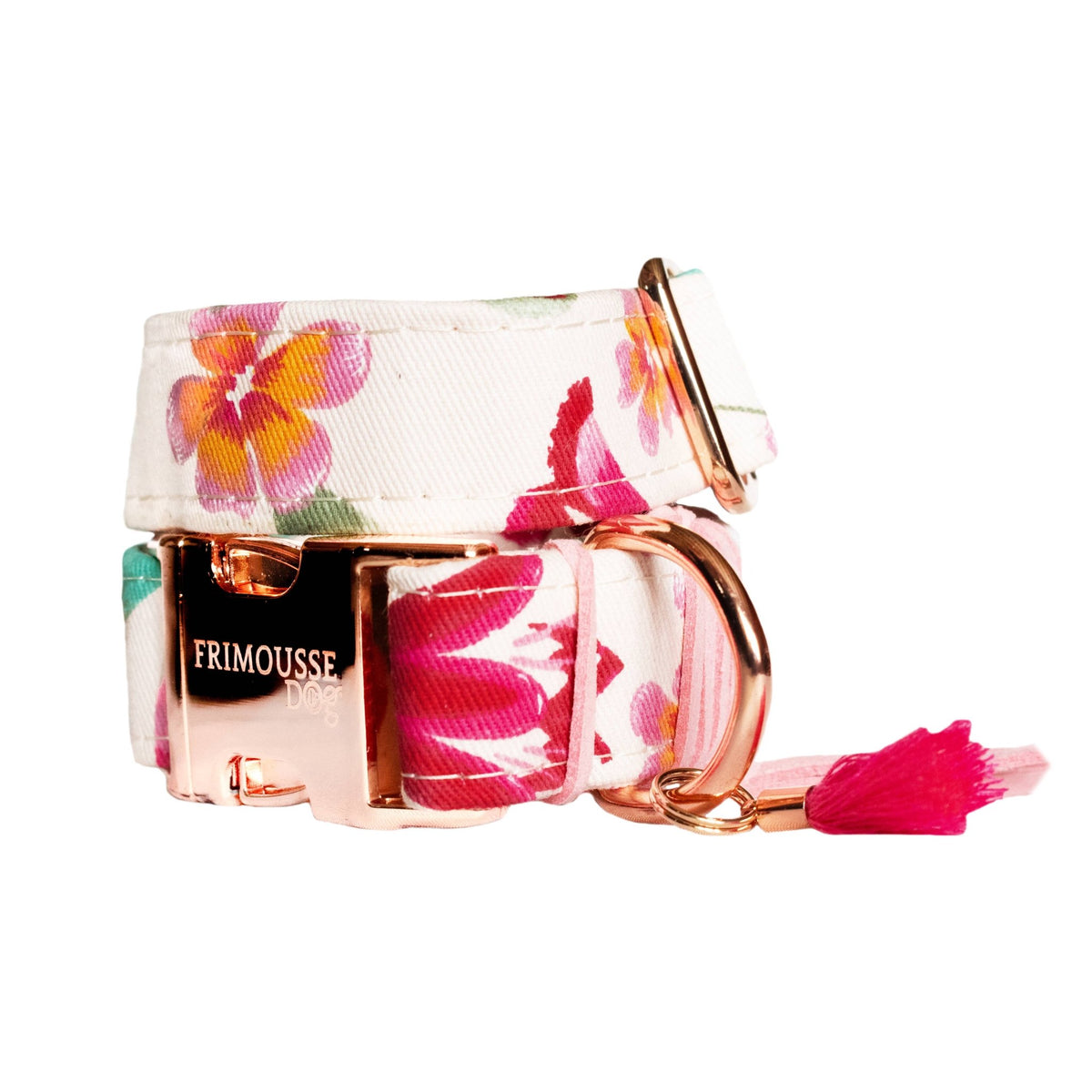 Handgemachtes Blumen - Halsband – Baumwolle & Wildleder, Made in France - Pfotenlieblinge