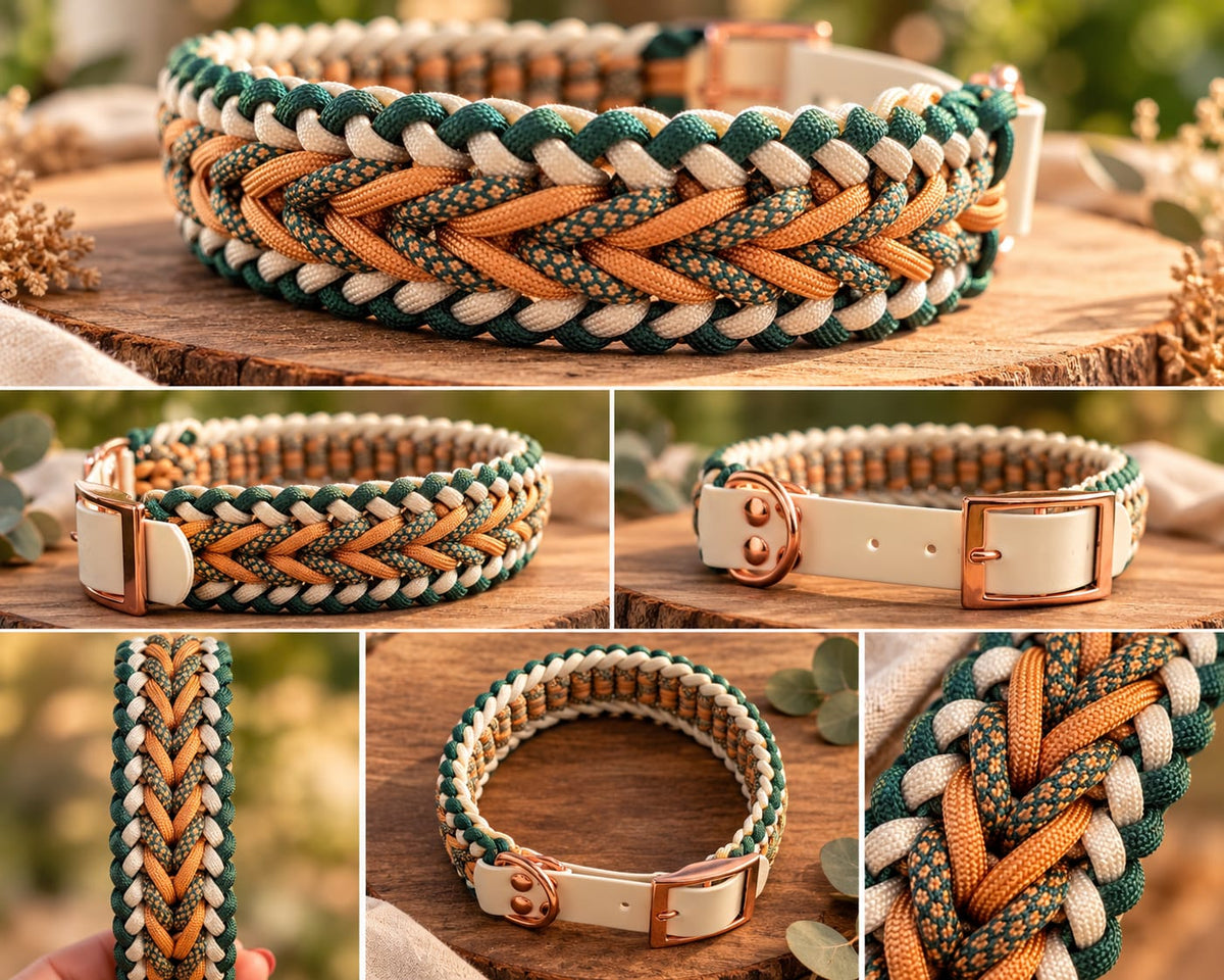 Handgemachtes Paracord-Hundehalsband "Amber Forest" - Flokido