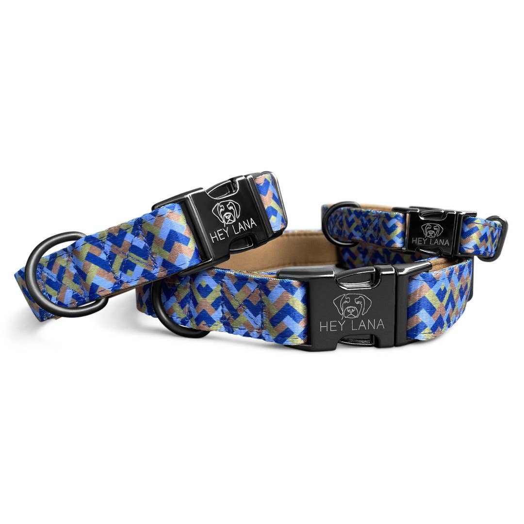 Hundehalsband Kunterbunt – Mocca/Blau - Pfotenlieblinge
