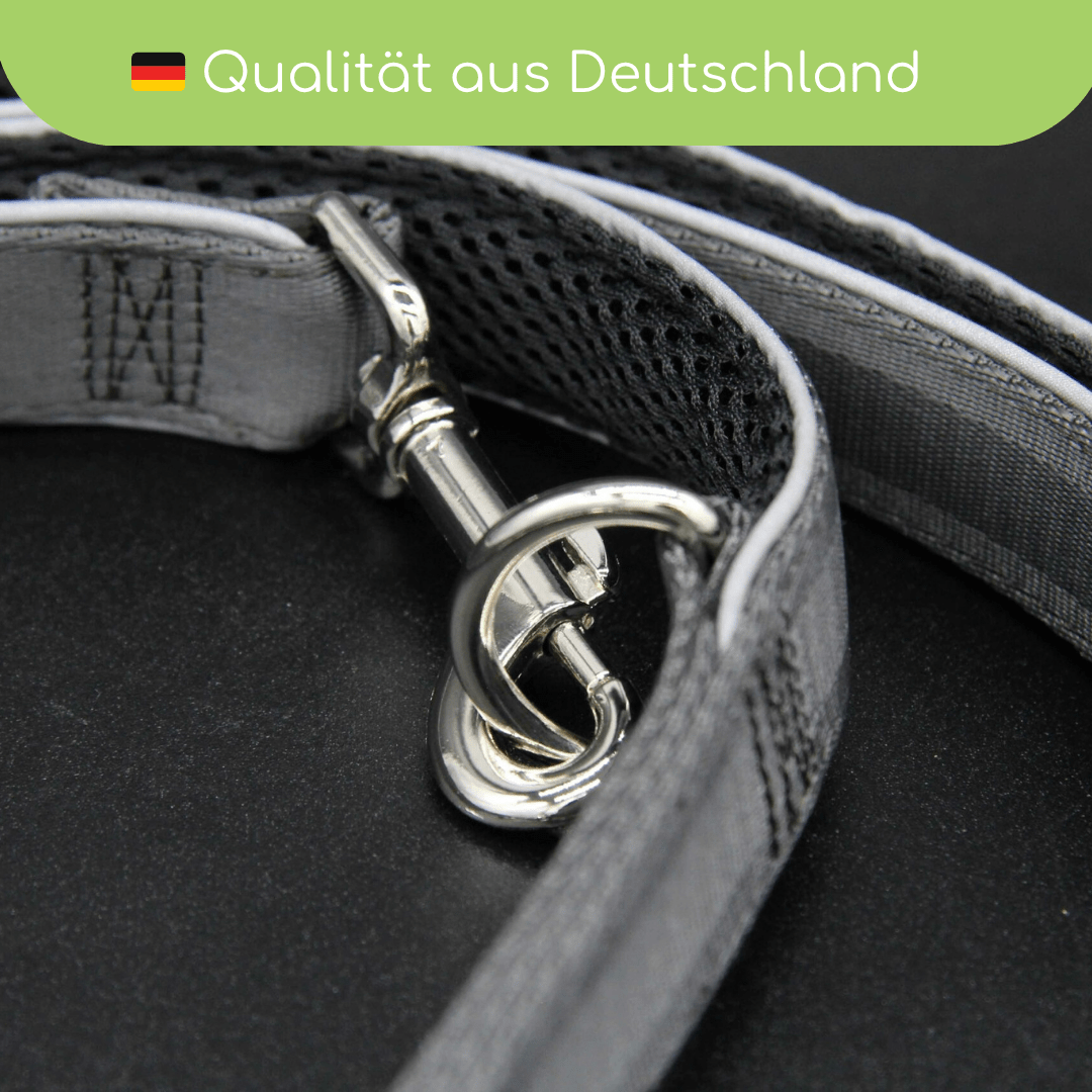StyleSnout® Führleine Silver - Black – gepolstert, reflektierend & mehrfach verstellbar - Pfotenlieblinge