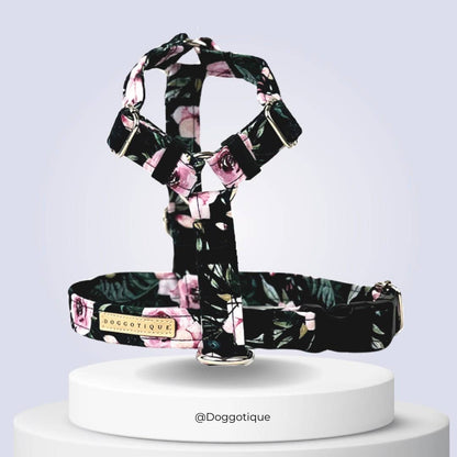 Hundegeschirr Dark Roses, Verstellbar &amp; Handmade