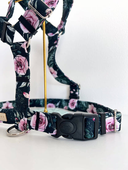 Hundegeschirr Dark Roses, Verstellbar &amp; Handmade