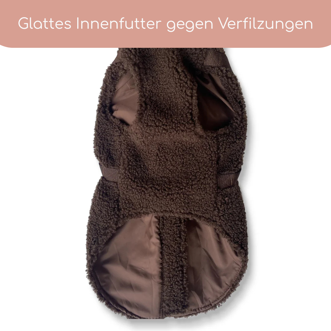 Teddyfleece-Hundemantel mit integriertem Geschir Espresso