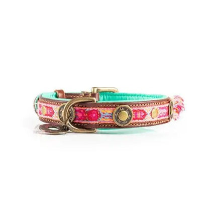 Boho Rosa Hundehalsband aus Leder – Einzigartig &amp; Handgefertigt - Pfotenlieblinge
