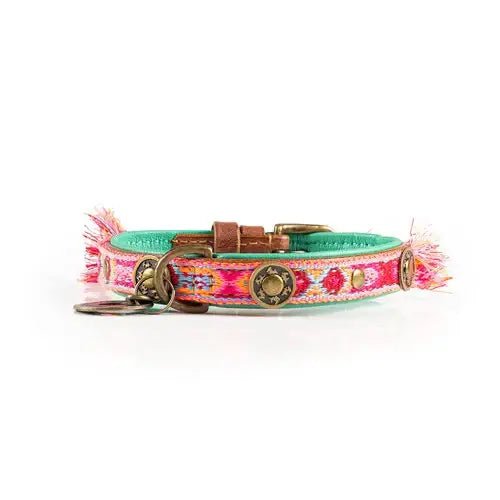 Boho Rosa Hundehalsband aus Leder – Einzigartig &amp; Handgefertigt - Pfotenlieblinge