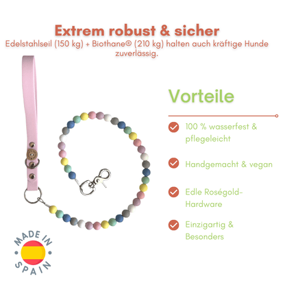 Handgemachte Perlen - Hundeleine – wasserfest &amp; robust (Roségold) - Pfotenlieblinge