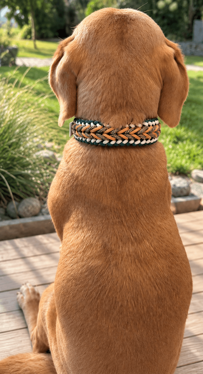 Handgemachtes Paracord-Hundehalsband "Amber Forest" - Flokido