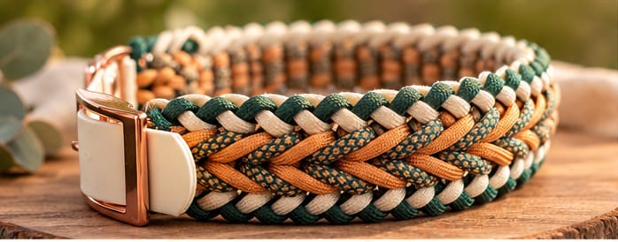Handgemachtes Paracord-Hundehalsband "Amber Forest" - Flokido