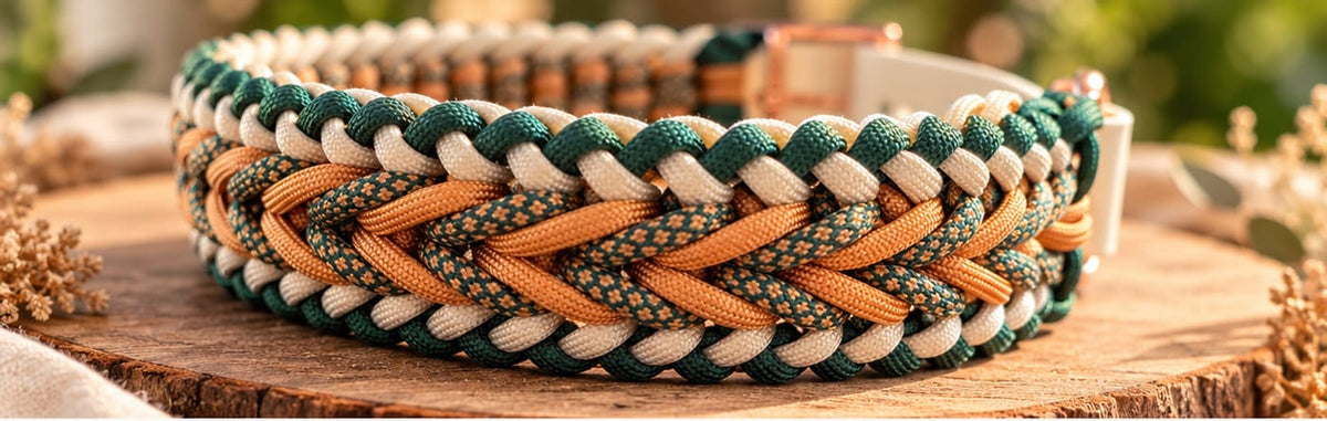Handgemachtes Paracord-Hundehalsband "Amber Forest" - Flokido