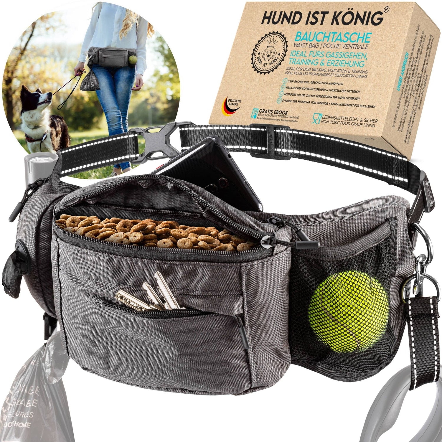 HUND IST KÖNIG® – Bauchtasche &amp; Futterbeutel in einem - Pfotenlieblinge
