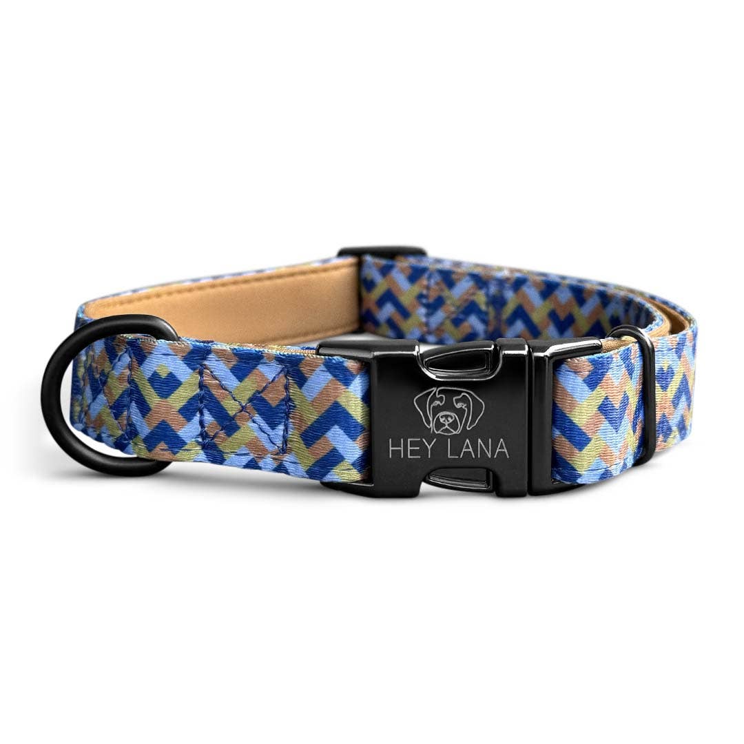 Hundehalsband Kunterbunt – Mocca/Blau - Pfotenlieblinge