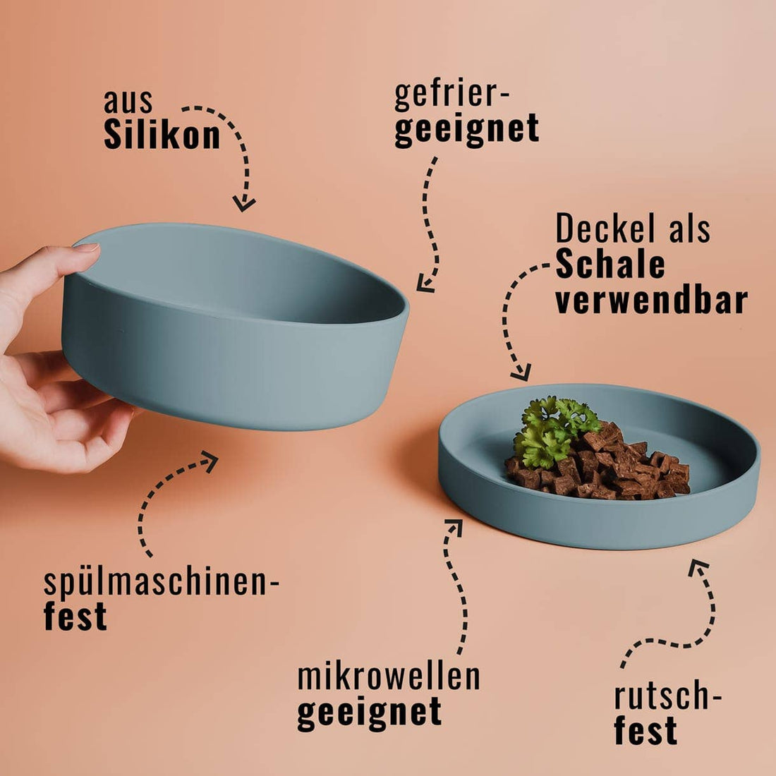 NENO Silikon - Futternapf mit Deckel – Praktisch, vielseitig &amp; durchdacht - Pfotenlieblinge