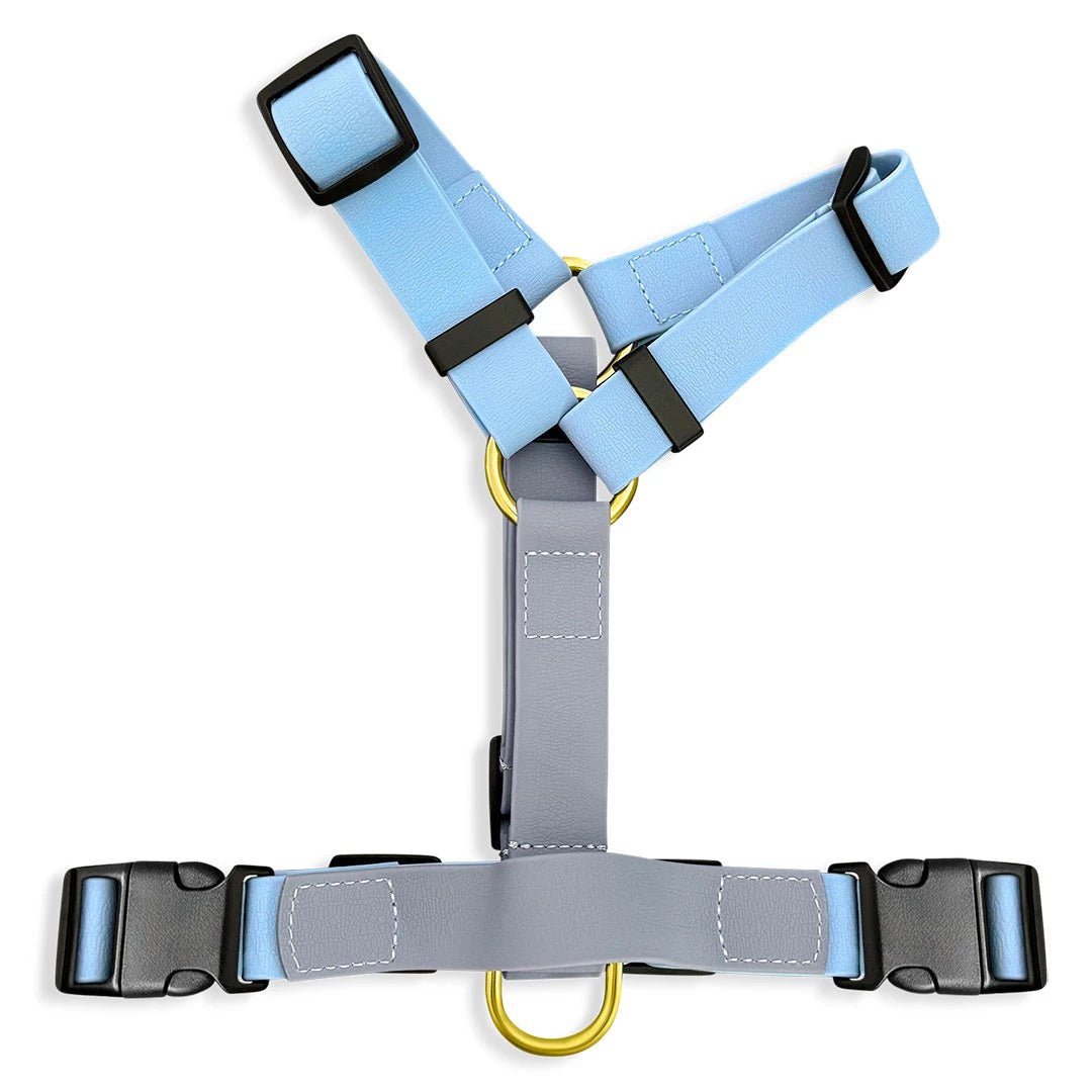 Outdoor FLEX Führgeschirr – 5 - fach verstellbar mit Haltegriff (Taupe/Blau) - Pfotenlieblinge
