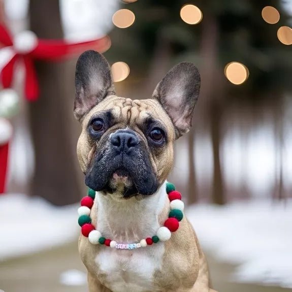 Pompon - Halsband „Christmas Edition“ – handgefertigt &amp; festlich - Pfotenlieblinge