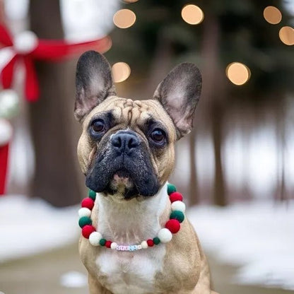 Pompon - Halsband „Christmas Edition“ – handgefertigt &amp; festlich - Pfotenlieblinge