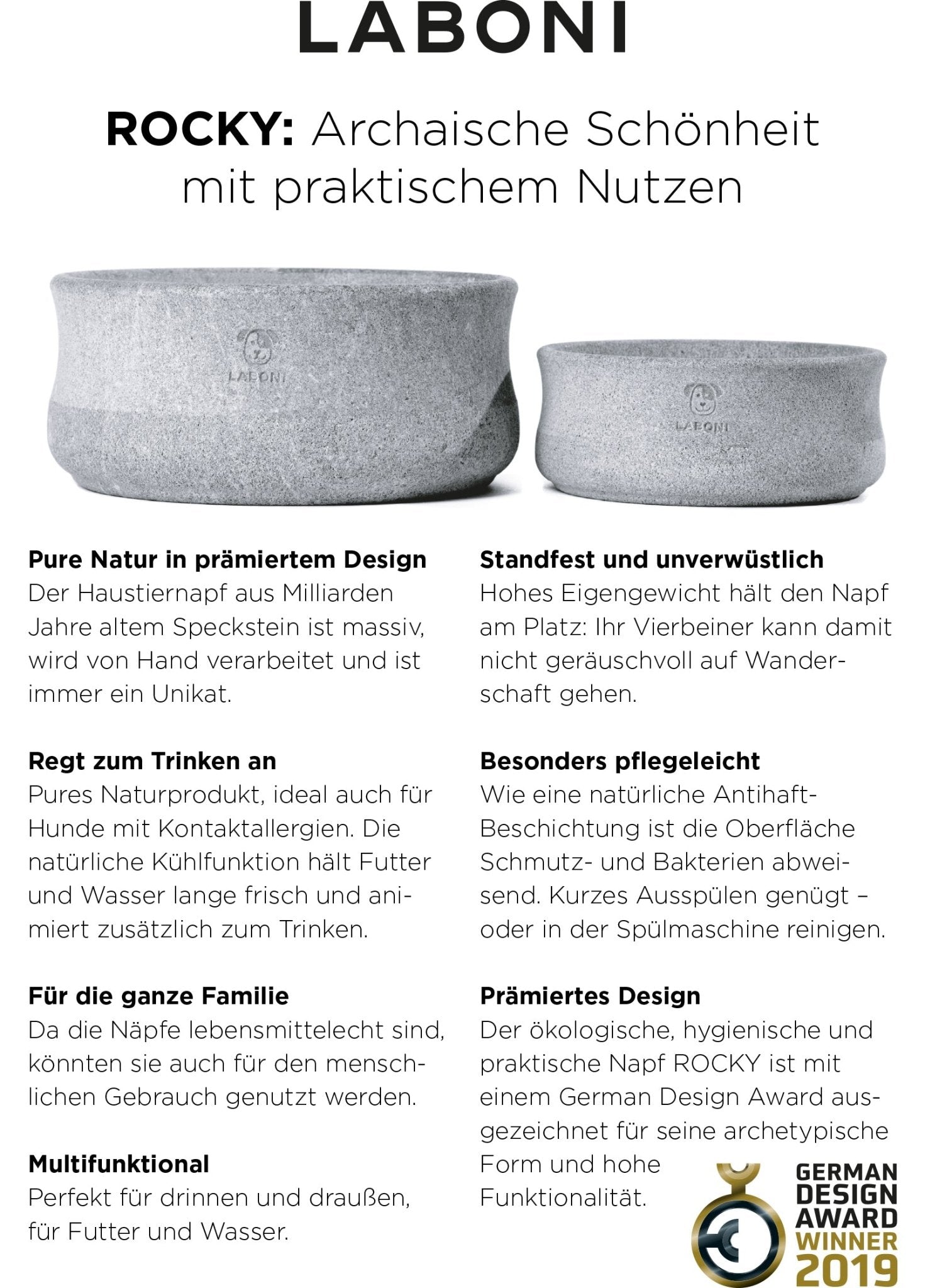 ROCKY Naturstein - Napf – selbstkühlend, stilvoll &amp; massiv - Pfotenlieblinge