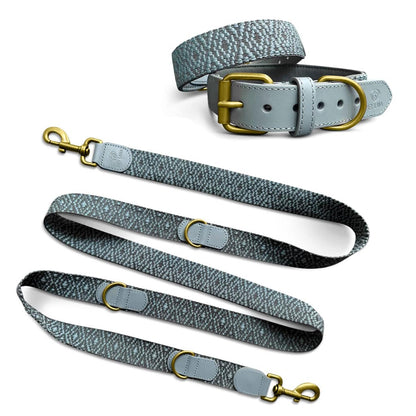 Sparset: Halsband &amp; Leine in Anthrazit/Eisblau - Pfotenlieblinge