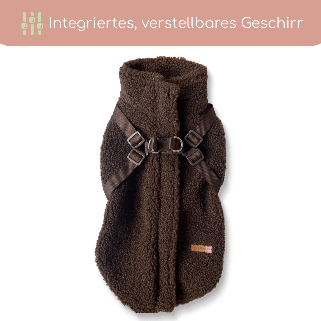 Teddyfleece-Hundemantel mit integriertem Geschir Espresso - Flokido