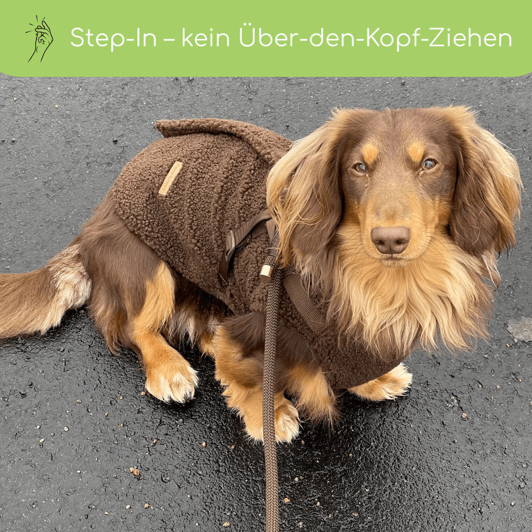 Teddyfleece-Hundemantel mit integriertem Geschir Espresso - Flokido