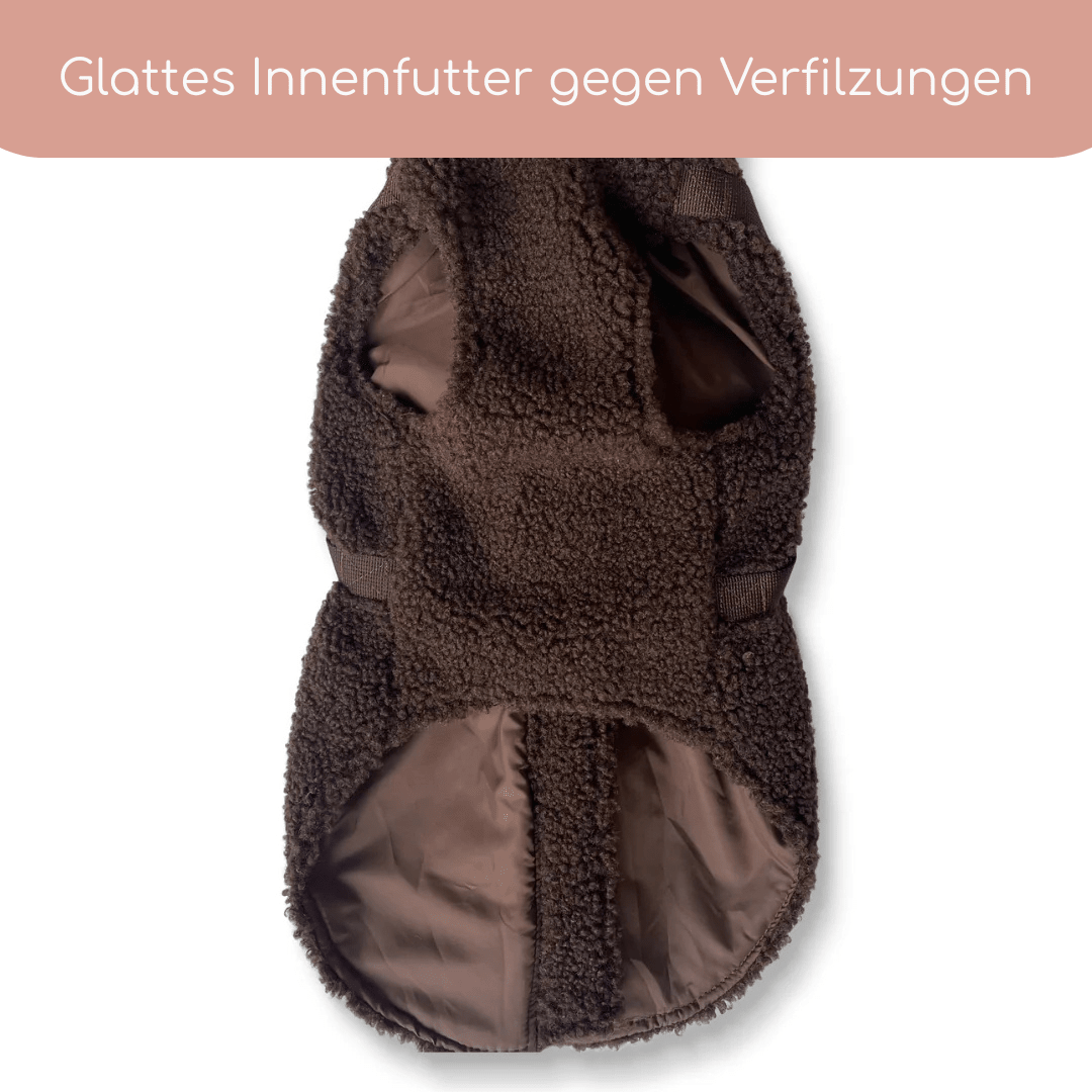 Teddyfleece-Hundemantel mit integriertem Geschir Espresso - Flokido