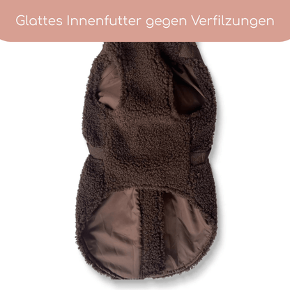 Teddyfleece-Hundemantel mit integriertem Geschir Espresso - Flokido