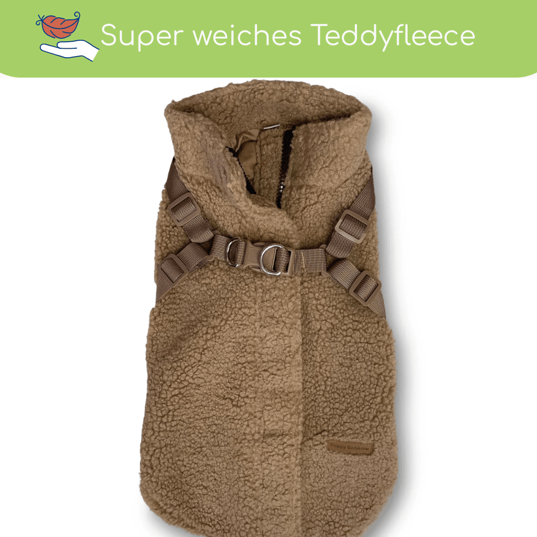 Teddyfleece-Hundemantel – Warm &amp; Kuschelig mit Integriertem Geschirr - Flokido