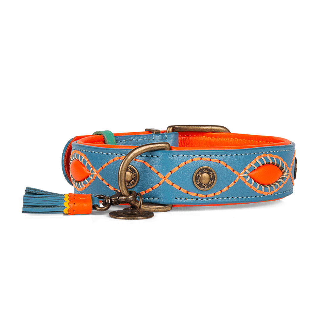 Urban Jones Lederhalsband Braun/Türkis – Handgefertigter Stil &amp; Premium - Leder - Pfotenlieblinge