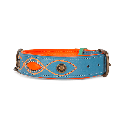Urban Jones Lederhalsband Braun/Türkis – Handgefertigter Stil &amp; Premium - Leder - Pfotenlieblinge